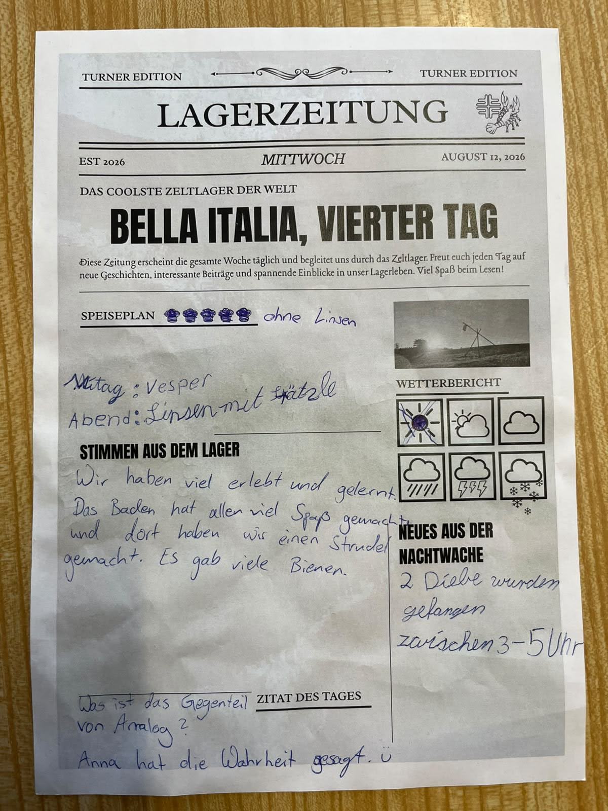 Lagerzeitung Mittwoch