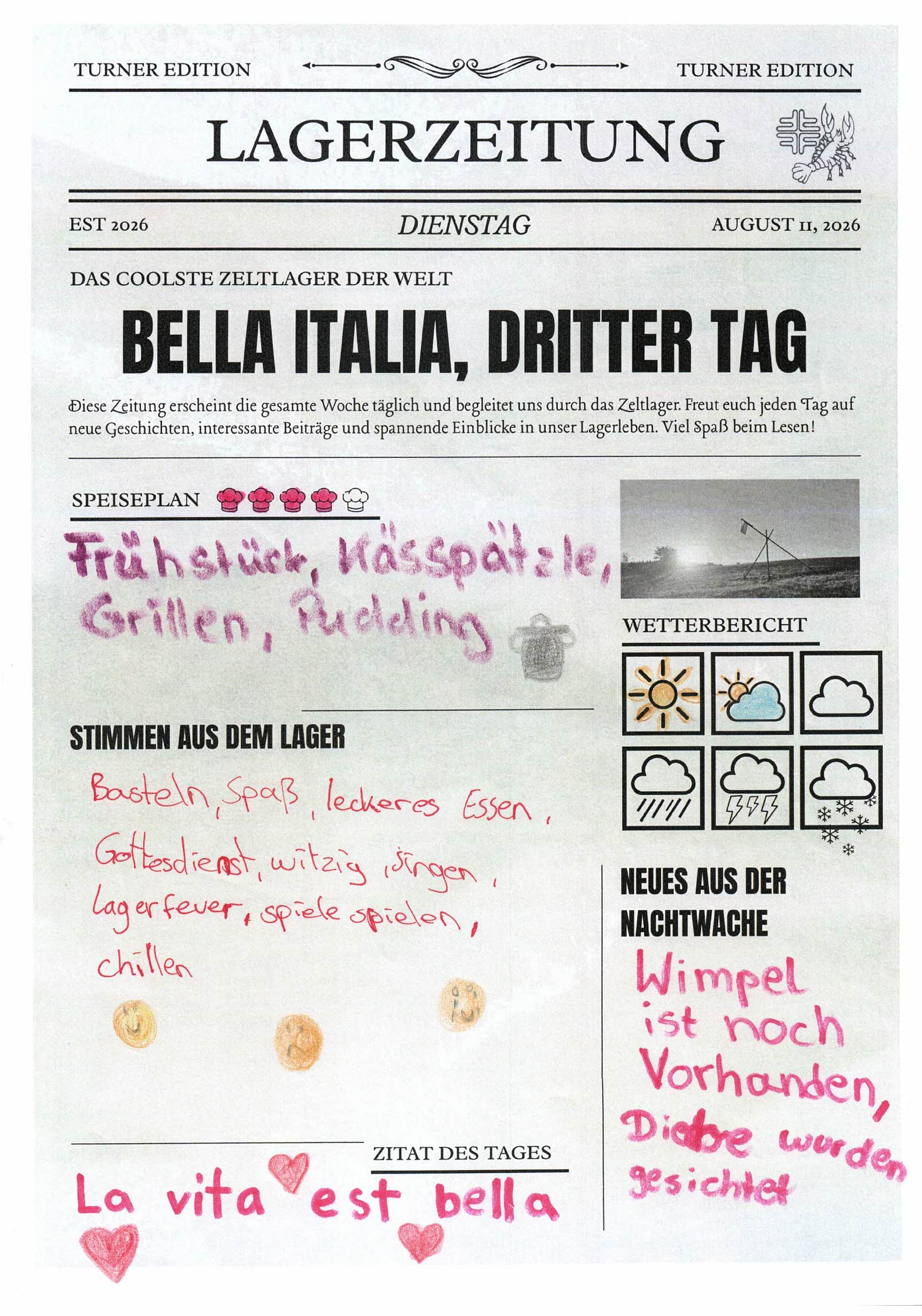 Lagerzeitung Dienstag